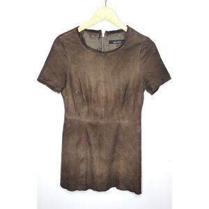 Muubaa Dress Womens 4 Brown Gray Suede Mini Tunic Dark Academia Leather Top‎ Tee